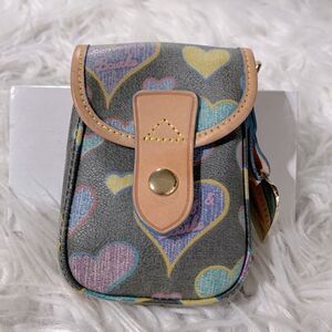 DOONEY & Bourke pouch leather trim snap closure large heart brand charm hearts